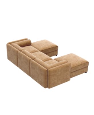 Elegant Camel Chenille U-Shaped Sofa with Storage and Ottoman