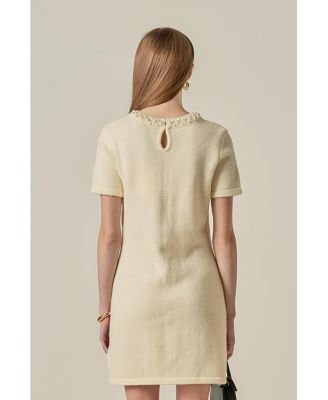 Women's Pearl & Rhinestone Key Hole Knit Mini Dress