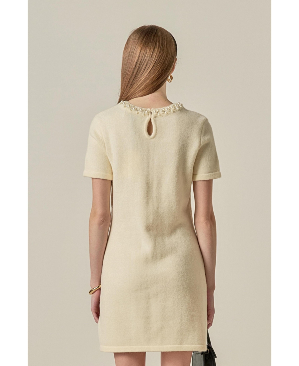 English Factory Women's Pearl & Rhinestone Key Hole Knit Mini Dress