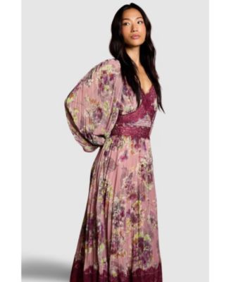 Women's Pleated Lace Trim Midaxi Dress