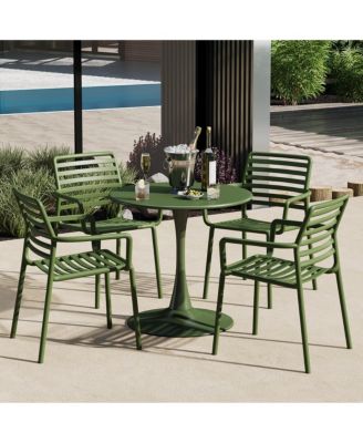 5-Piece Indoor Outdoor Metal Patio Dining Table Set With Stackable Plastic Patio Arm Chairs