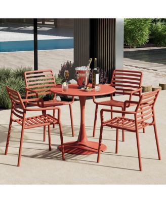 5-Piece Indoor Outdoor Metal Patio Dining Table Set With Stackable Plastic Patio Arm Chairs