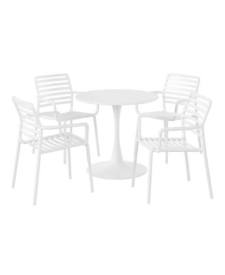 5-Piece Indoor Outdoor Metal Patio Dining Table Set With Stackable Plastic Patio Arm Chairs