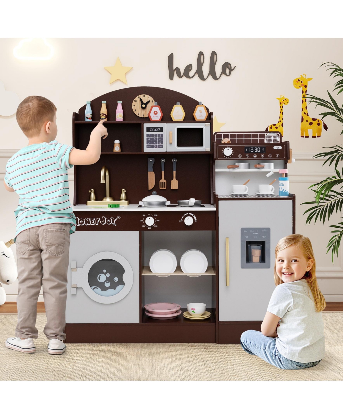 Sugift Kids Kitchen Set Wooden with Coffee Makers and Accessories