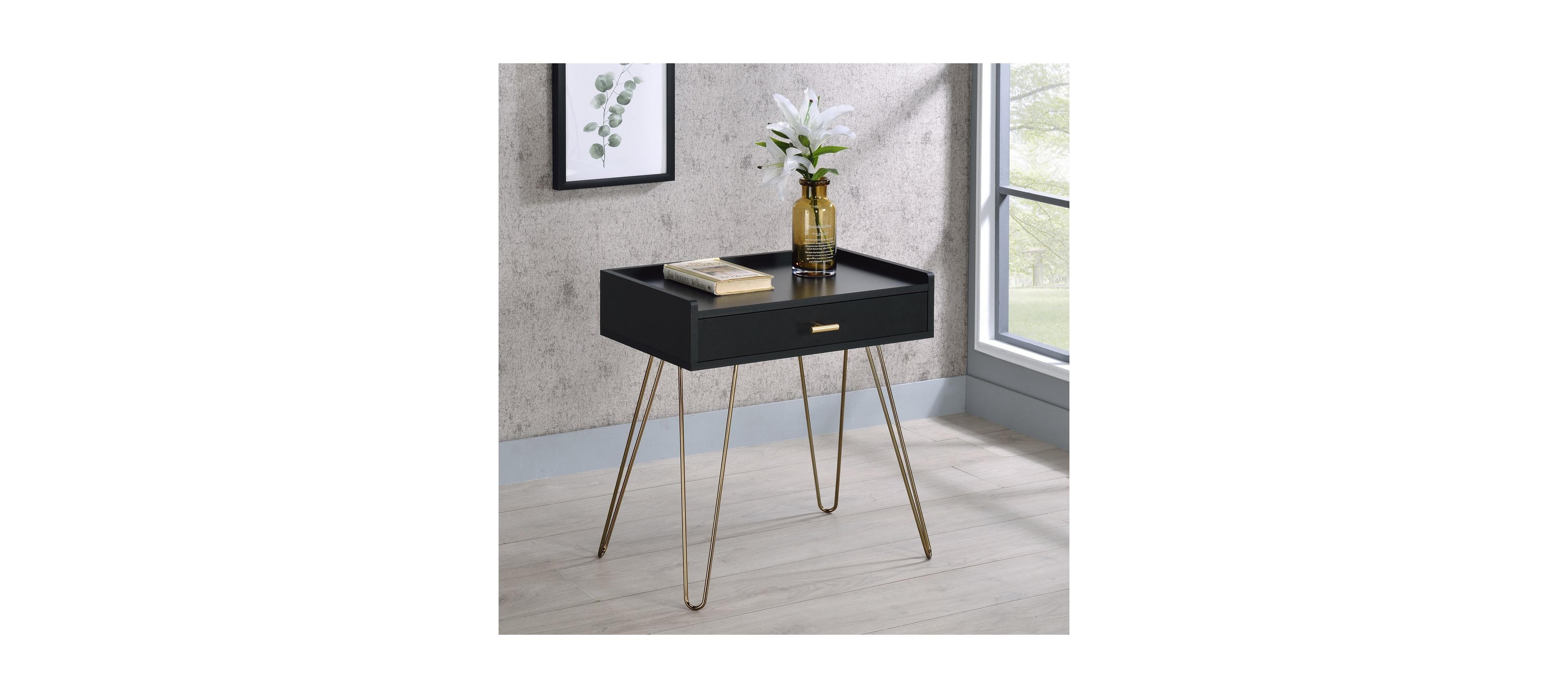 Streamdale Furniture Hailey Black and Gold Wood Storage End Table