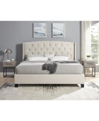 Astral 3-Piece Bedroom Set: Tufted Wingback Bed & Two Gray Nightstands