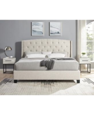  Astral 3-Piece Bedroom Set: Tufted Wingback Bed & 2 White Nightstands