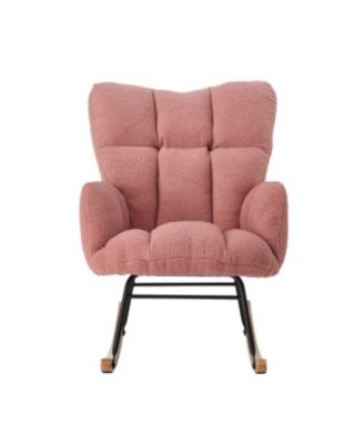 Pink Teddy Fabric Glider Chair with Metal Frame