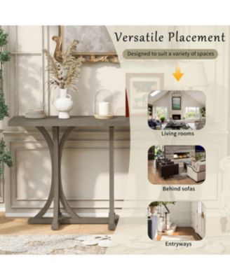 Wooden Console Table with Oak Veneer Top - Farmhouse Entryway Table