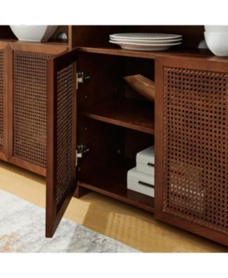 63" Mid Century Modern Rattan Sideboard Buffet Cabinet with Storage, Retro Coffee Bar Credenza