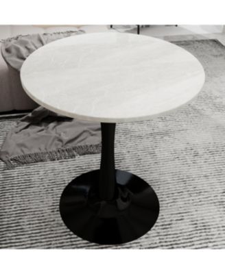 27.6" Black Mid-Century Modern Dining Table with White Marble Top