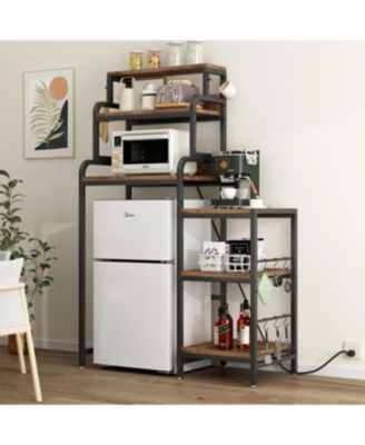 Multifunctional 7-Tier Mini Fridge & Microwave Stand with Outlets