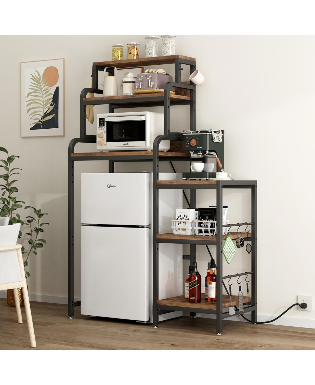 Streamdale Furniture Multifunctional 7-Tier Mini Fridge & Microwave Stand with Outlets
