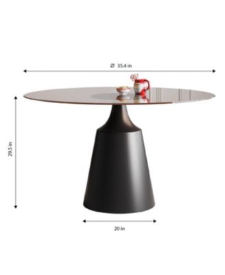 35" Round Mid-Century Modern Pedestal Dining Table with Black Glass Top