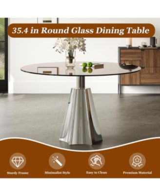 Compact 35" Round Dining Table, Black Glass Top & Silver Base