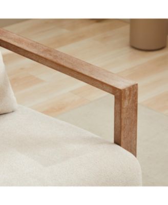 Modern Upholstered Swivel Accent Chair with Solid Wood Armrests - Beige