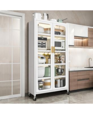  65" 6-Tier Metal Storage Cabinet with Transparent Door, White