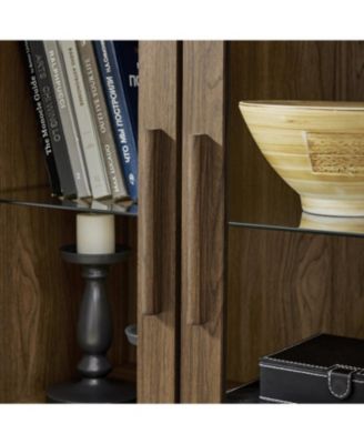 Modern Retro Wooden Storage Cabinet with Adjustable Glass Partitions - Brown