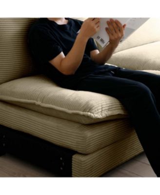 Ottoman Footstool in Tan Corduroy Fabric