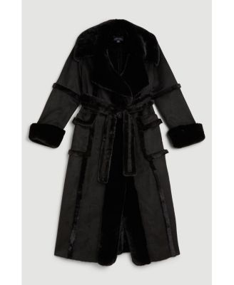 Women's Faux Shearling Belted Maxi Coat