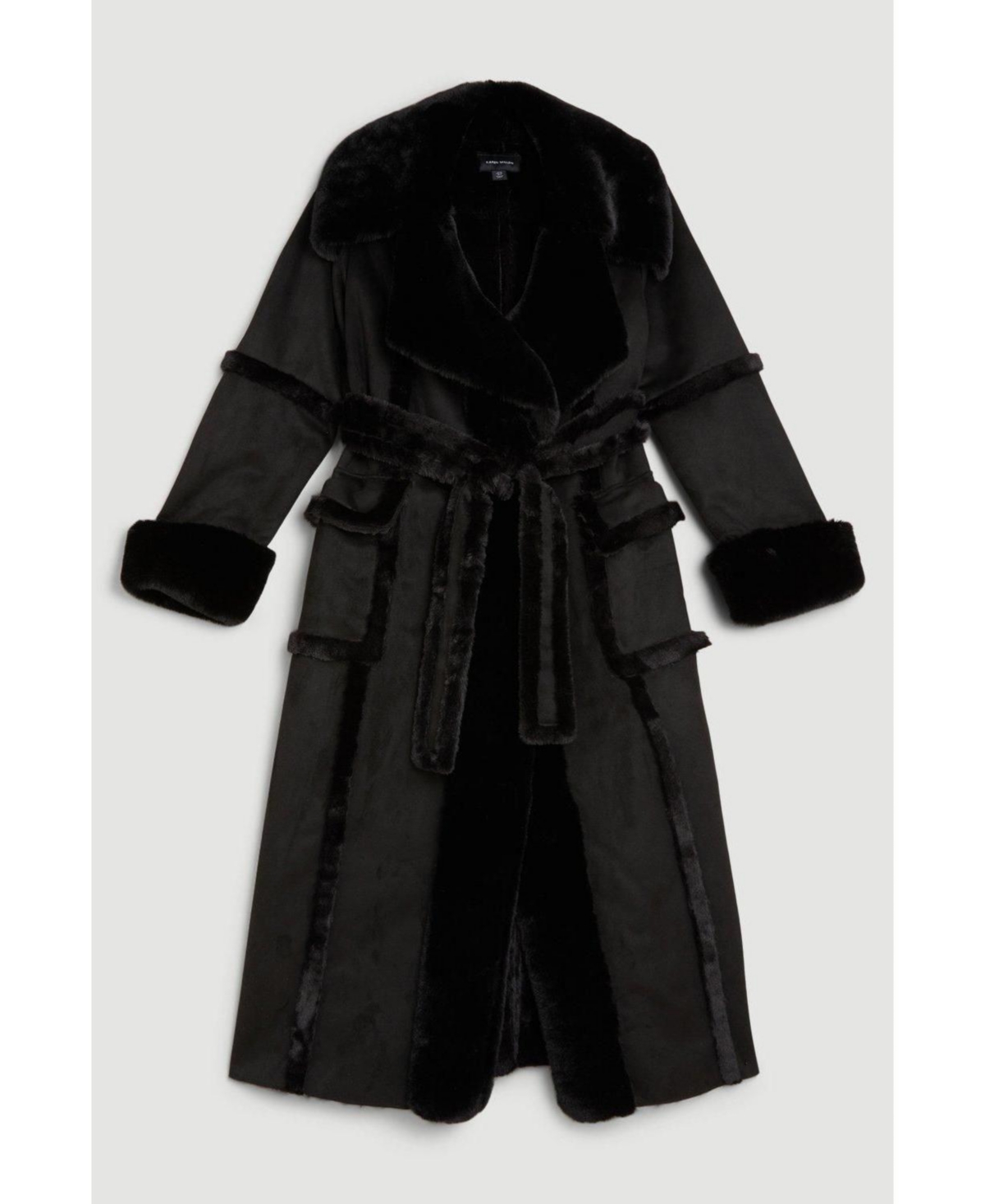 Karen Millen Women's Faux Shearling Belted Maxi Coat