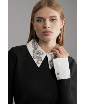 Women's Bandage Embellished Collar Knit Top
