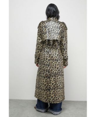 Women's PU Leopard Print Trench Coat