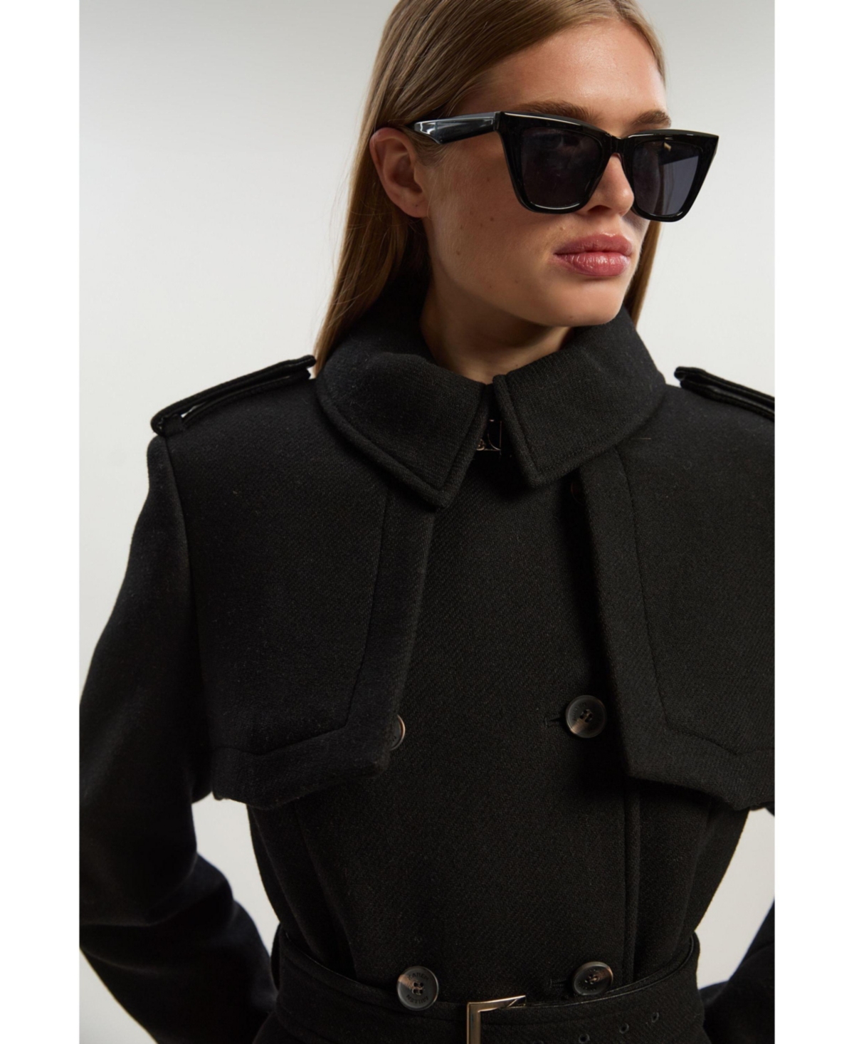 Karen Millen Women's Wool Mix Belted Trench Maxi Coat