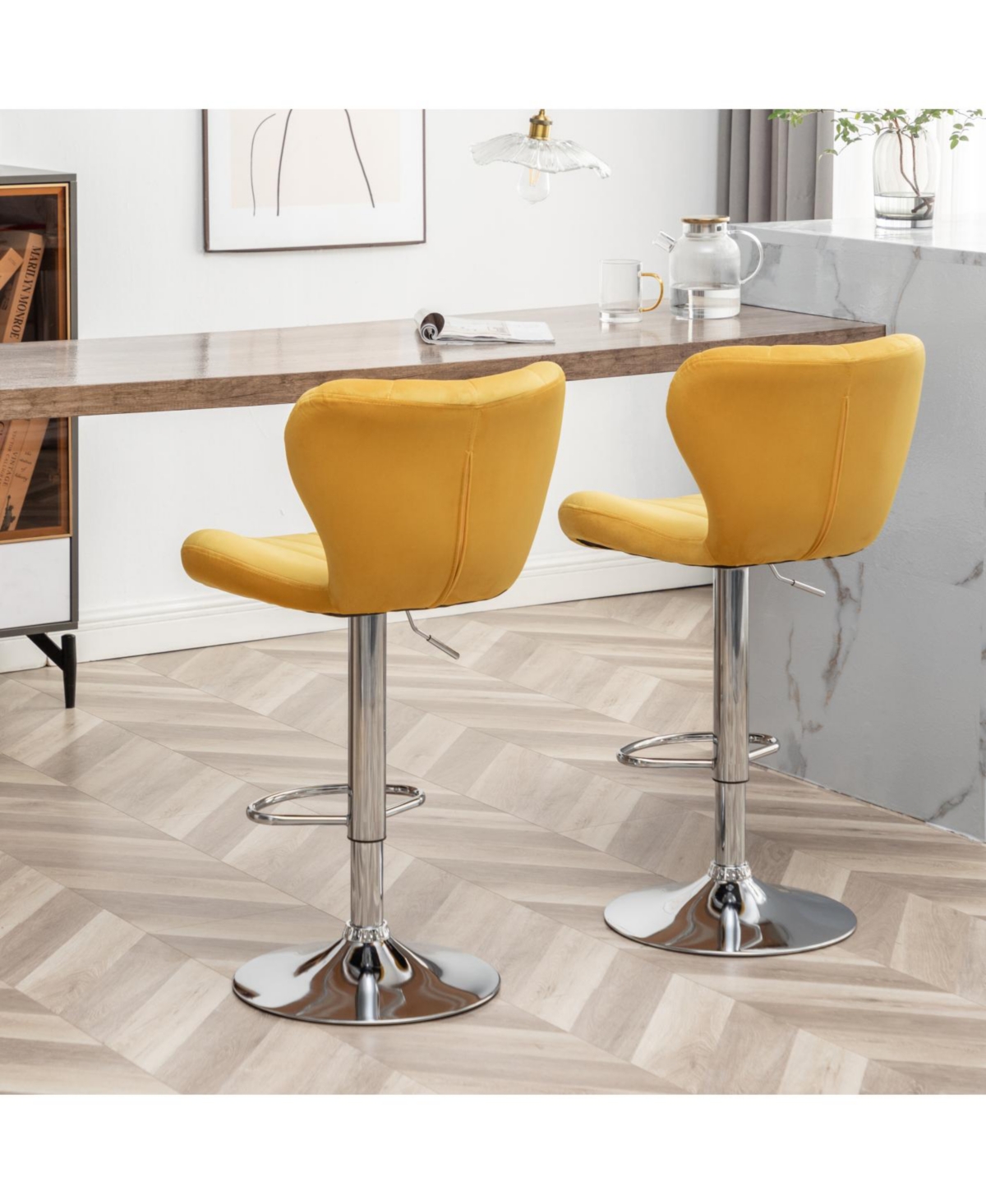 Streamdale Furniture Streamdale Upholstered Adjustable Swivel Barstools in Yellow, Set of 2
