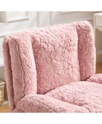 Pink Rabbit Hair Office Chair with Metal Base