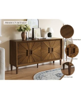 Streamdale Rustic Farmhouse Credenza - Sunburst Doors, Adjustable Shelves (Antique Brown