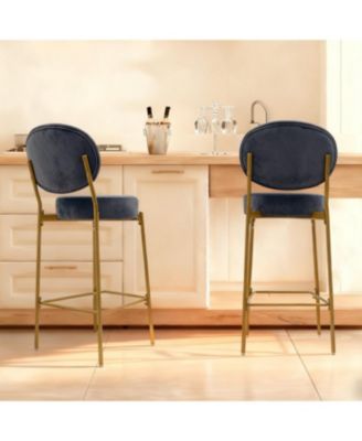 Streamdale Set of 2 Gray Velvet Upholstered Bar Stools with Backrest & Footrest