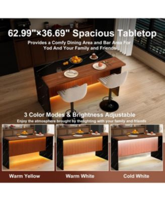 White Marble Look Kitchen Island with LED Lighting