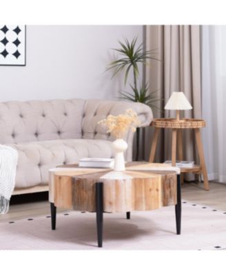 Diameter Rustic Flower-Shaped Wood Coffee Table with Metal Legs