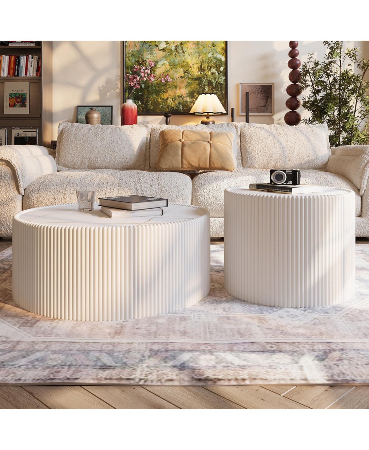 Streamdale Furniture Streamdale Light Slate Leather Cylinder Coffee Table