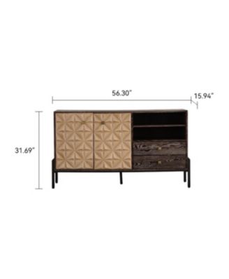 Solid Wood Sideboard with Geometric Pattern, 2 Doors, 2 Drawers