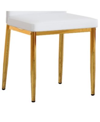  Set of 4 Gold & White Dining Chairs, 37" High, Ergonomic PU Backrest
