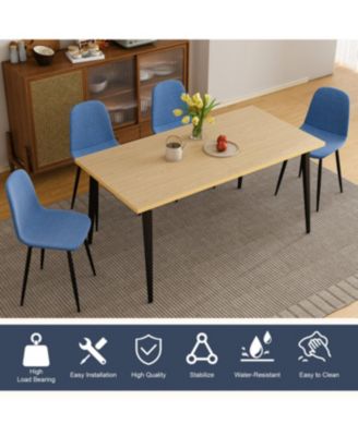 63-inch Farmhouse Industrial Dining Table Set with 4 Blue Chairs