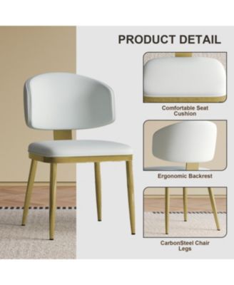 Streamdale Dining Chairs Set of 2, Modern PU Leather Metal Dining Chairs - White