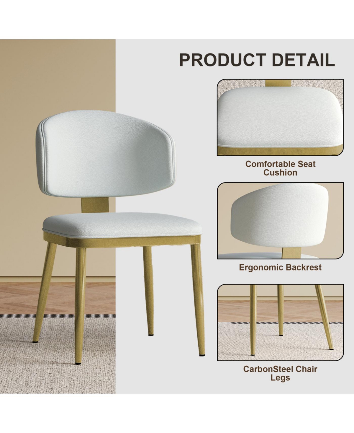 Streamdale Furniture Streamdale Dining Chairs Set of 2, Modern Pu Leather Metal Dining Chairs - White