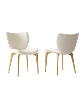  Set of 2 PU leather dining chairs with gold legs and textured backrest.