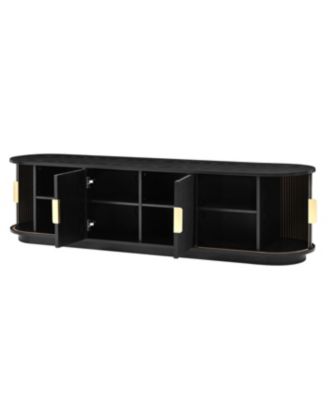 Streamdale Wooden TV Stand & Coffee Table Set with Fluted Doors, Golden Handles, Black
