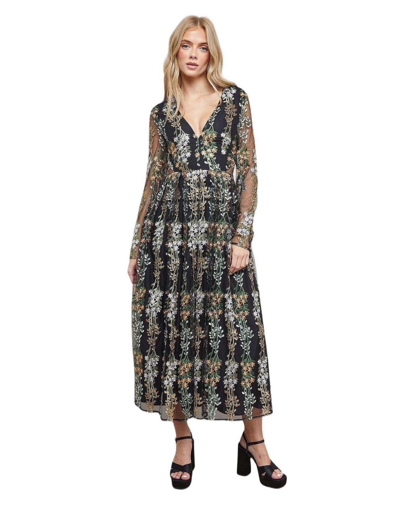 Женское платье Oasis Open Back Long Sleeve Midi, цвет: Разноцветный — фото 1