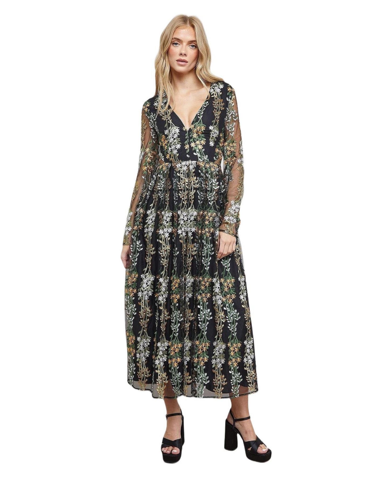 Women's Open Back Long Sleeve Midi Dress