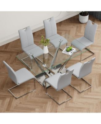 Streamdale Modern glass dining table & 6 gray chairs set