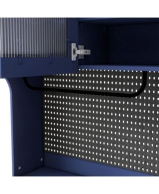  Freestanding 63" W Buffet with Hutch, Coffee Bar Storage Cabinet, Blue