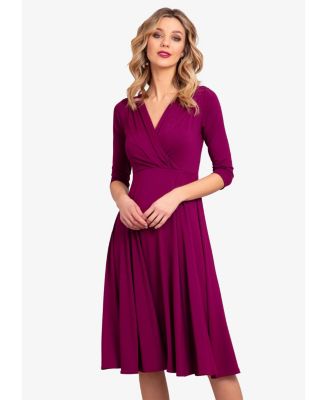 Women's Annie V-Neck 3/4 Sleeve Midi Dress