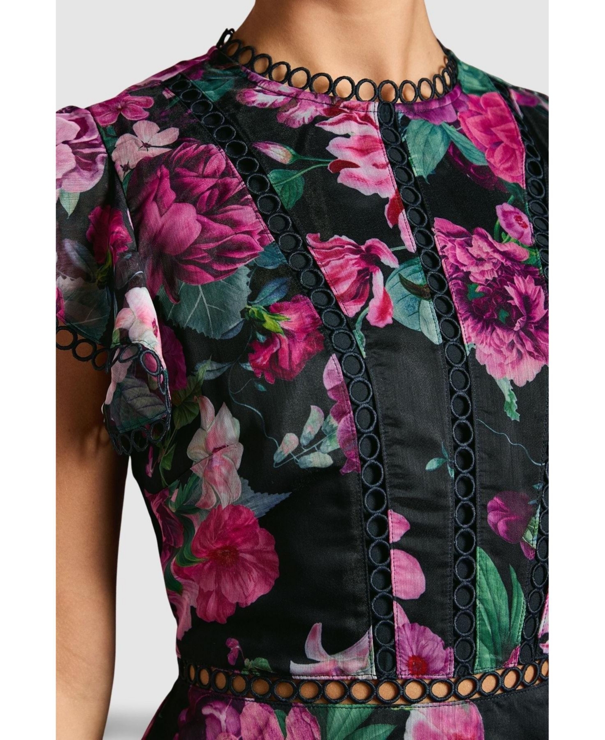 Coast Lace Trim Tiered Organza Midi Dress