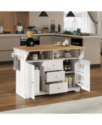Streamdale Multifunctional Extendable Kitchen Island Cart with Outlet & Wheels