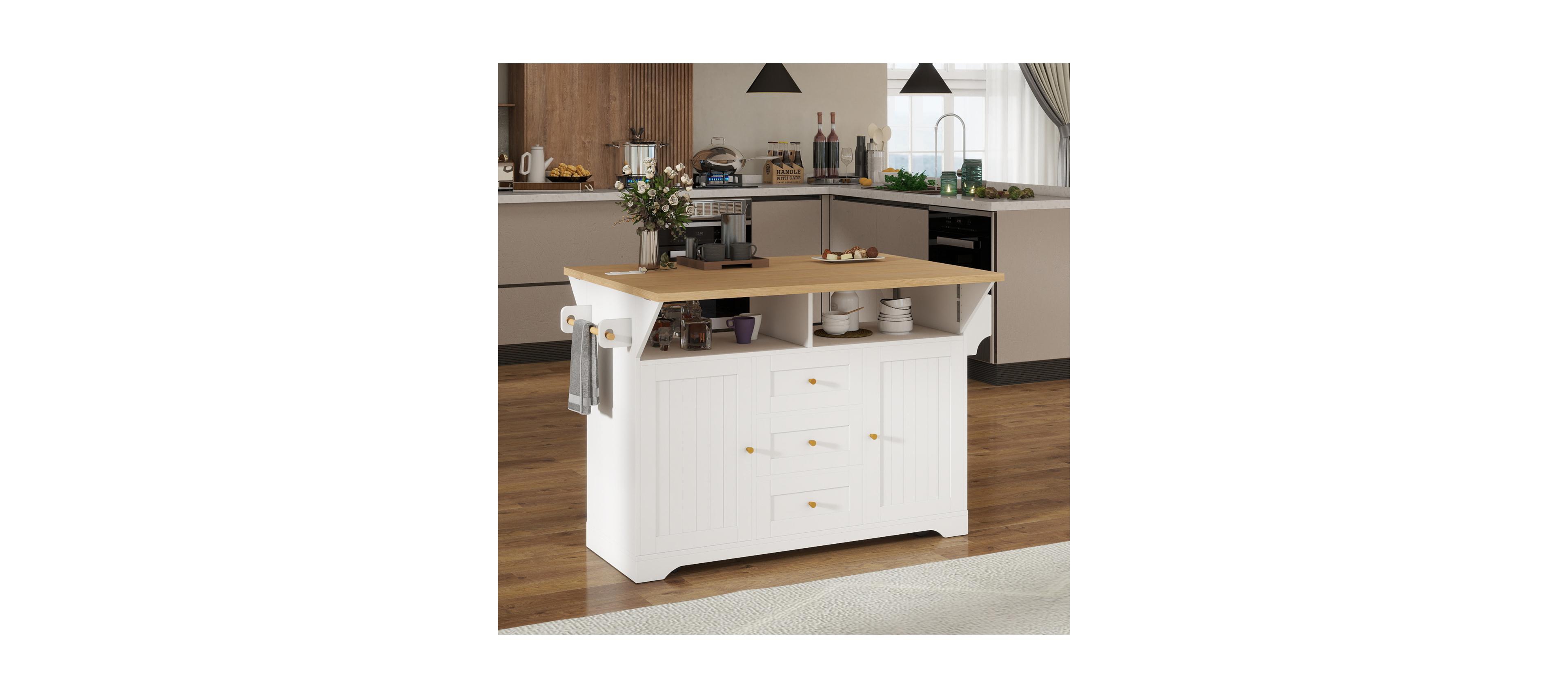 Streamdale Furniture Streamdale Multifunctional Extendable Kitchen Island Cart with Outlet & Wheels